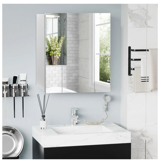 Wall Mounted Mirror Cabinet, Bathroom Medicine Cabinet with Mirror, 3 Doors and Adjustable Shelves, White