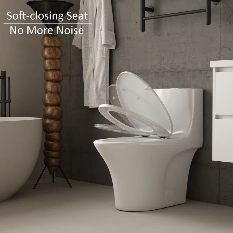 Albriya A1878 Modern One Piece Toilet, Standard Bathroom Toilet Power Dual Flush 1.1/1.6 GPF with Comfortable Seat ADA Height 16 1/2’�? 12’�?Rough-In, MaP 1000g, Glossy White
