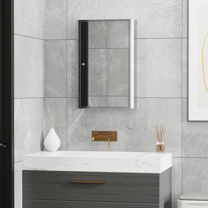 Bathroom Mirrored Cabinet, Vertical 16" x 24" Stainless Steel Frame Medicine Cabinet, Wall-Mounted Storage Organizer with Single Door​