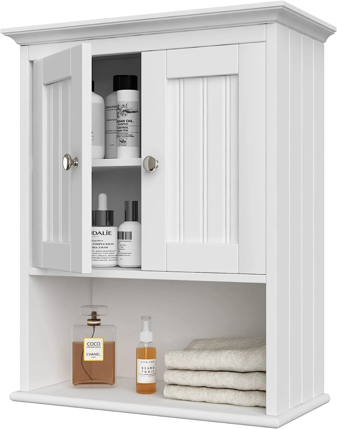 Wood Wall Cabinet, Bathroom Medicine Cabinet Storage with Doors and Adjustable Shelf, Rustic Cabinet Wall Mounted for Bathroom, Livingroom, Kitchen, Cupboard, White