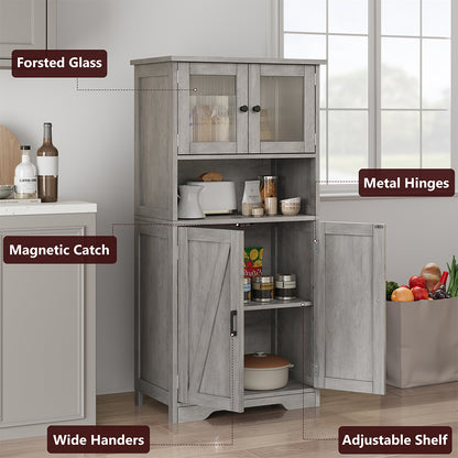 WhizMax Storage Cabinet with Glass Doors and Adjustable Shelves, Bathroom Cabinet, Freestanding Kitchen Pantry Cabinet for Living Room, Dining Room,White