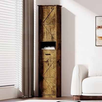 PORKISS Floor Storage Cabinet, Wood Pantry Cabinet with Doors and Drawer, Freestanding Narrow Bathroom Storage Organizer with Adjustable Shelves for Kitchen, Bathroom, Living Room, White