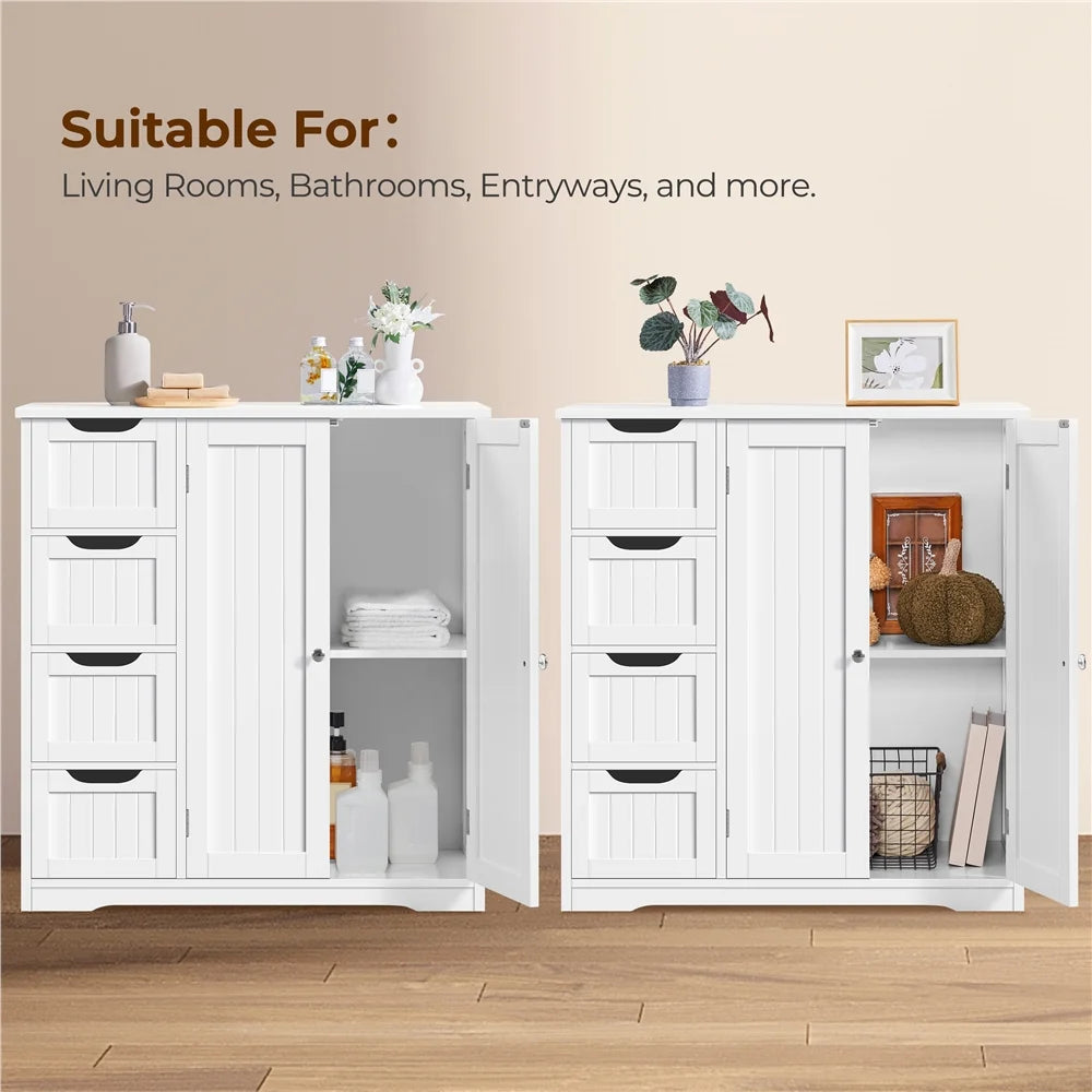 Alden Design Bathroom Floor Storage Cabinet, White, 12''