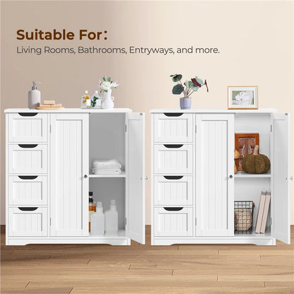 Alden Design Bathroom Floor Storage Cabinet, White, 12''