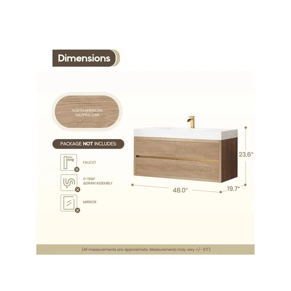 Palencia 48" Single Sink Wall-Mount Floating Wood Bathroom Vanity No Mirror