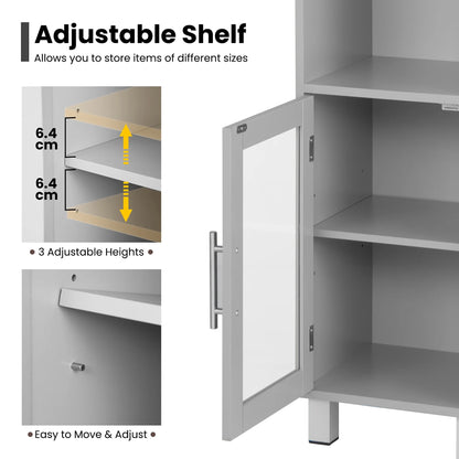 Costway 71'' Tall Tower Bathroom Storage Cabinet Organizer Display Shelves Bedroom Grey