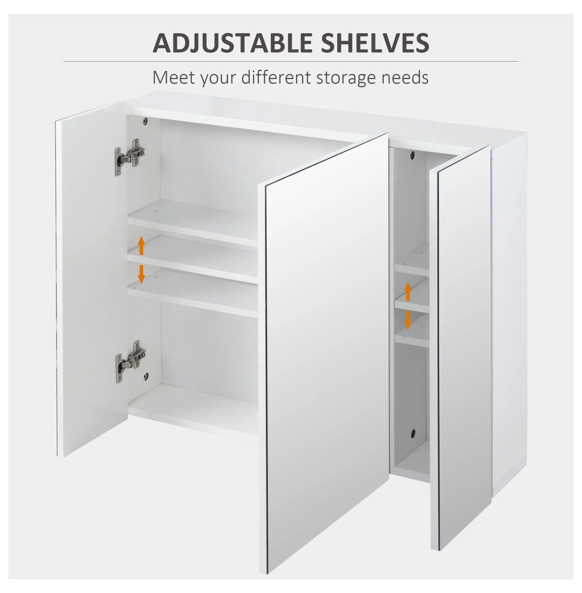 Wall Mounted Mirror Cabinet, Bathroom Medicine Cabinet with Mirror, 3 Doors and Adjustable Shelves, White