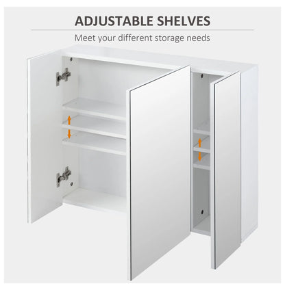 Wall Mounted Mirror Cabinet, Bathroom Medicine Cabinet with Mirror, 3 Doors and Adjustable Shelves, White