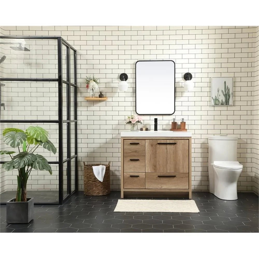 36 inch single bathroom vanity in natural oak