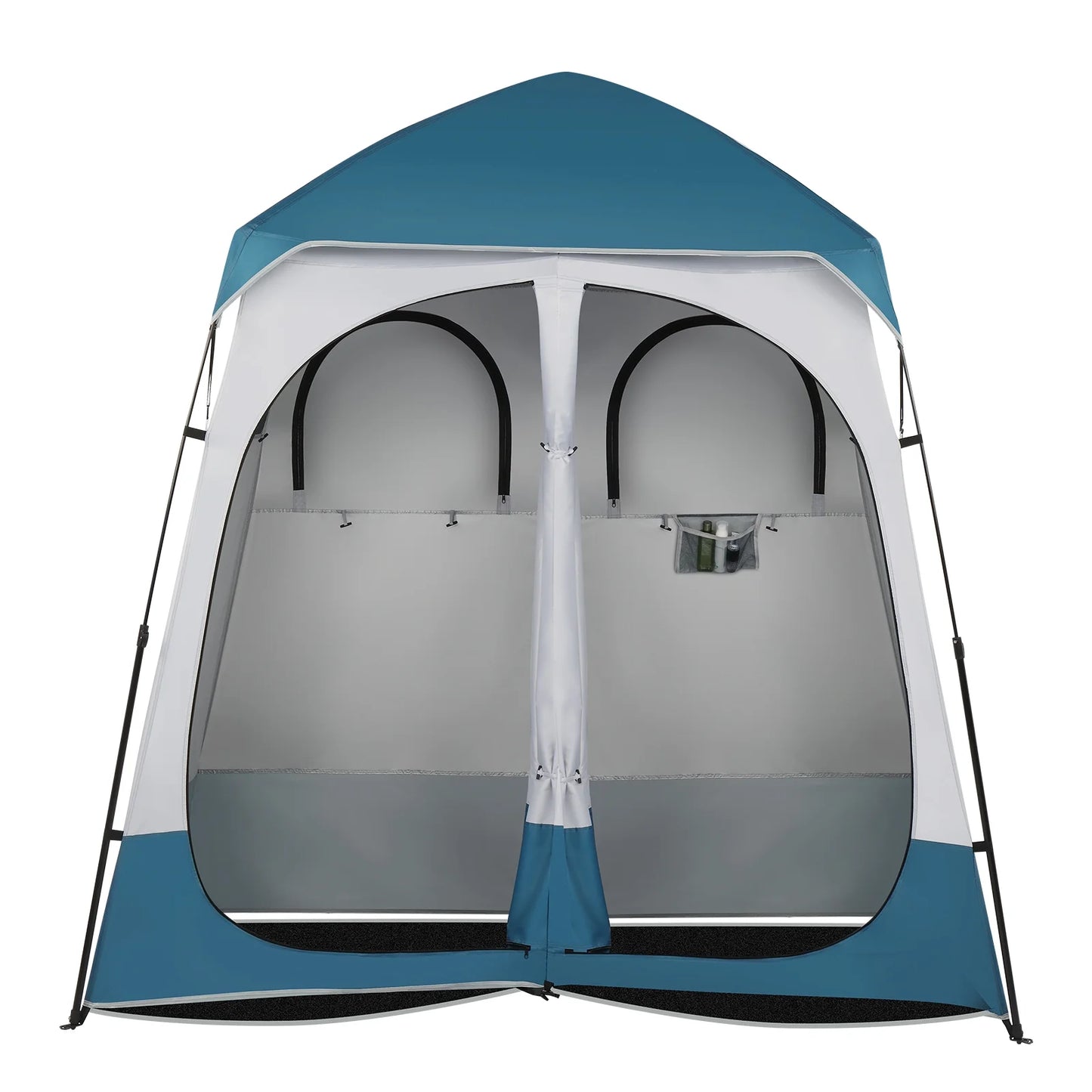 2 Rooms Camping Shower Tent, 7.5 FT Outdoor Pop up Changing 2 Room, Instant Extra Wide Privacy Shelter for Camping Dressing Toilet Bathroom with Carry Bag, Blue & White