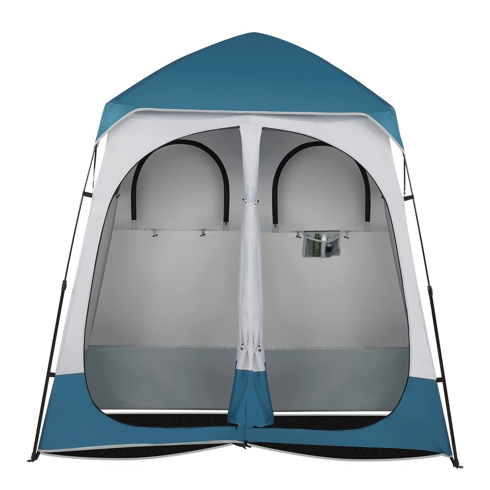 2 Rooms Camping Shower Tent, 7.5 FT Outdoor Pop up Changing 2 Room, Instant Extra Wide Privacy Shelter for Camping Dressing Toilet Bathroom with Carry Bag, Blue & White