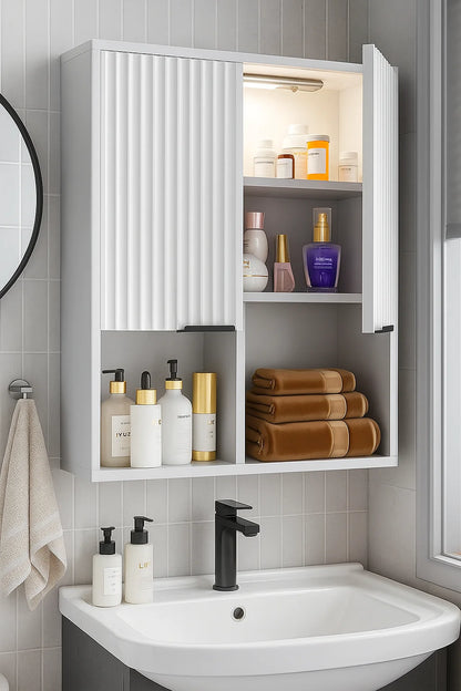 NEW Decorative Wall Cabinet with Motion Sensor LED and Adjustable Shelf for Bathroom ,Kitchen,Study (Oak Natural)