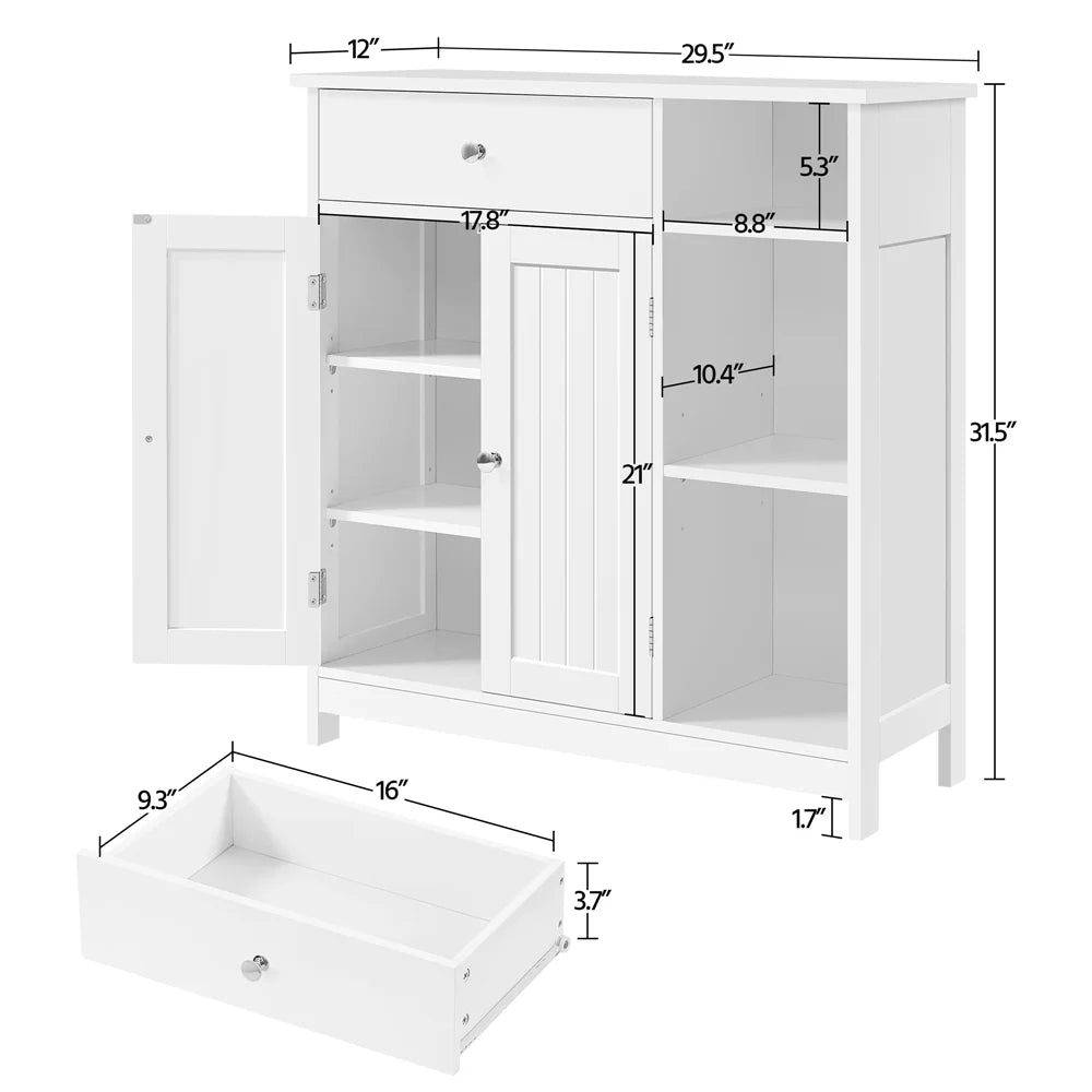 Yaheetech Free-Standing Bathroom Floor Cabinet with Drawer & Adjustable Shelves, White