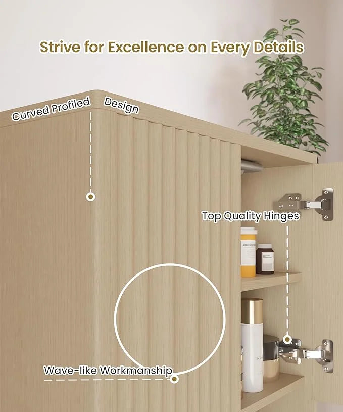 NEW Decorative Wall Cabinet with Motion Sensor LED and Adjustable Shelf for Bathroom ,Kitchen,Study (Oak Natural)
