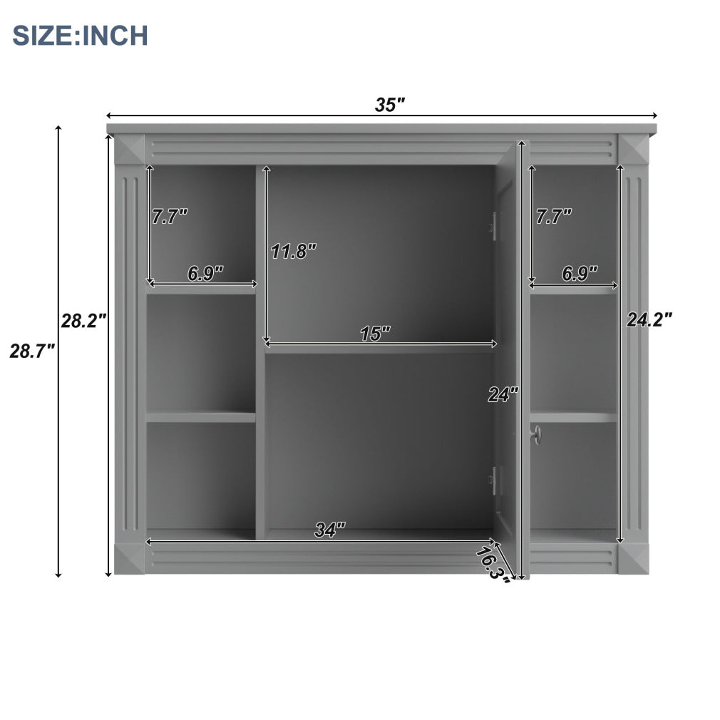 36'' Bathroom Vanity Set, Undermount Bathroom Cabinet and Mirror Cabinet, Ceramic Sink Top, Storage Cabinet with 2 Soft Closing Doors and 2 Drawers, Vanity Cabinet Set, Suit for 4'' Faucet, Gray