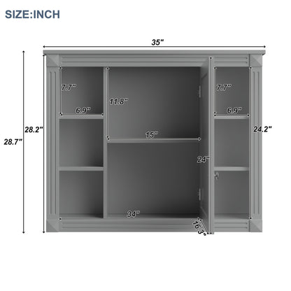 36'' Bathroom Vanity Set, Undermount Bathroom Cabinet and Mirror Cabinet, Ceramic Sink Top, Storage Cabinet with 2 Soft Closing Doors and 2 Drawers, Vanity Cabinet Set, Suit for 4'' Faucet, Gray