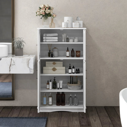Costway Bathroom Storage Cabinet Linen Storage Cabinet with Doors and Adjustable Shelves White