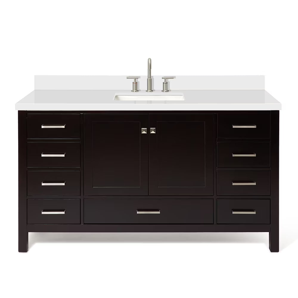 ARIEL Cambridge 61 Inch Single Rectangle Sink Bathroom Vanity With Pure White Quartz Countertop 1.5 Inch Edge In Oak