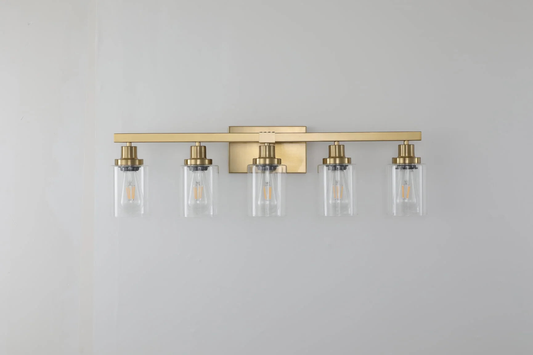 5-Light Vanity Light with Clear Glass Shades, Golden Iron Wall Fixture for Bathroom and Dressing Table, (No Bulbs)