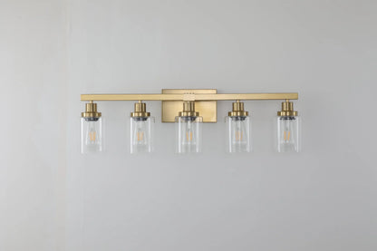 5-Light Vanity Light with Clear Glass Shades, Golden Iron Wall Fixture for Bathroom and Dressing Table, (No Bulbs)