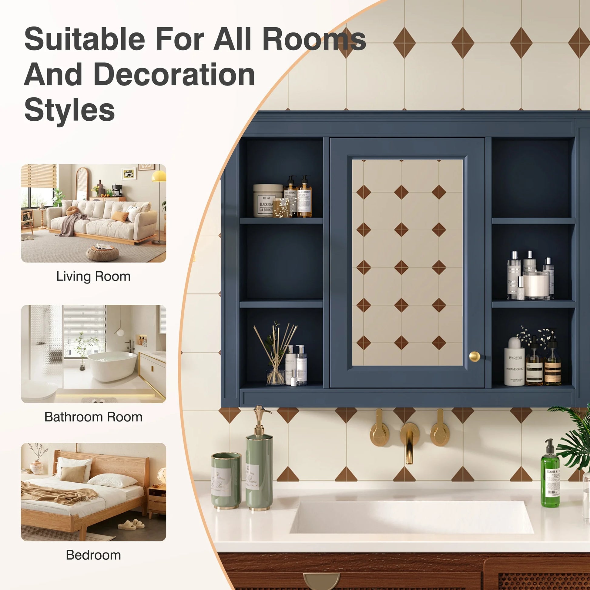 Euroco Wall Mounted Bathroom Mirror Cabinet �?Triple Door Vanity Storage with Concealed Shelves, Modern Design, Durable Construction, Easy Assembly