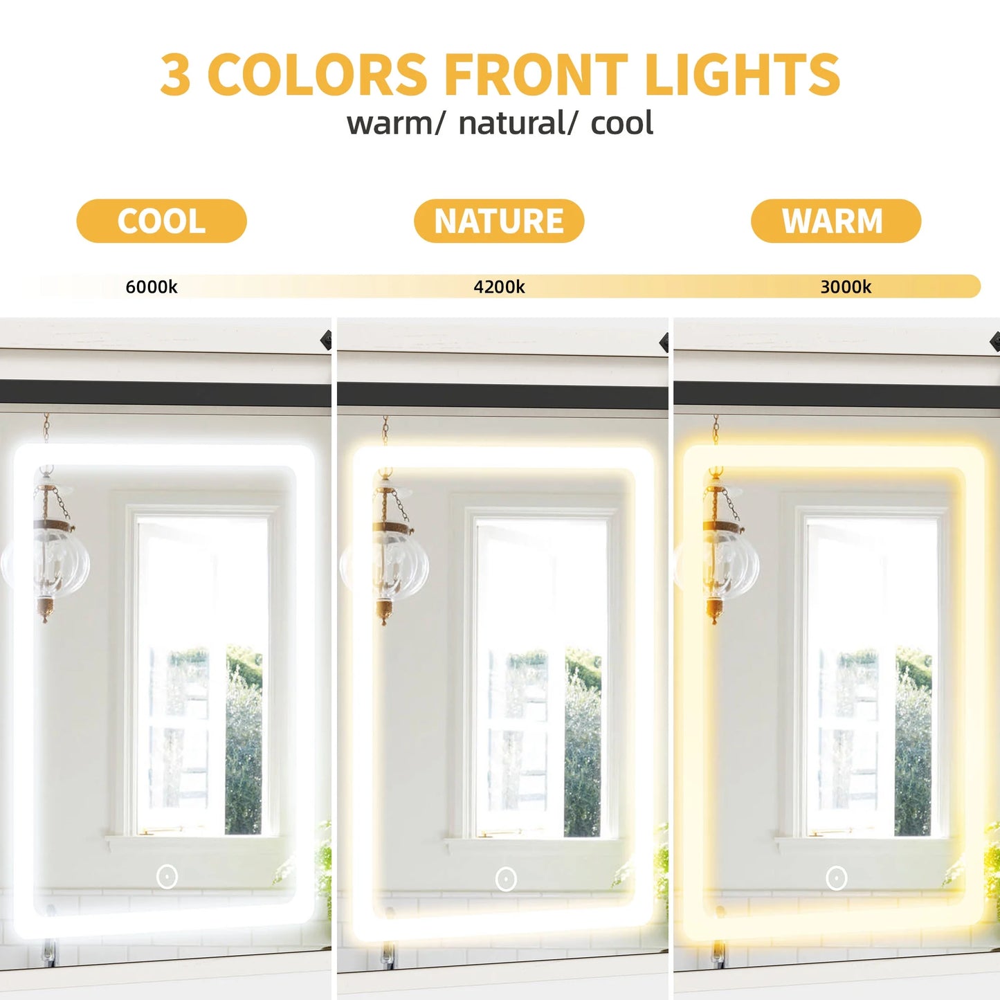 DWVO Bathroom Wall Cabinet with LED Lights Mirror, Medicine Cabinet with Door and Adjustable Shelf, White