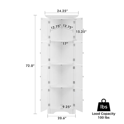 Freestanding Tall Storage Cabinet with 4 Doors and 4 Shelves, Large Bathroom Cabinet, Freestanding Kitchen Pantry Cabinet for Living Room, Kitchen, Dining Room, Office
