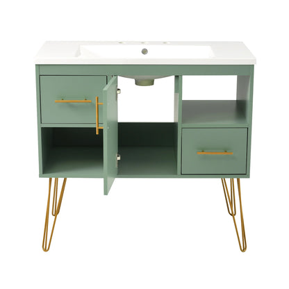 Euroco 36'' Bathroom Vanity with Resin Sink Combo Set, Modern Freestanding Single Bathroom Cabinet with 2 Drawers & 2 Storage Compartments, Storage Cabinet for Bathroom, Solid Wood Frame Vanity Set