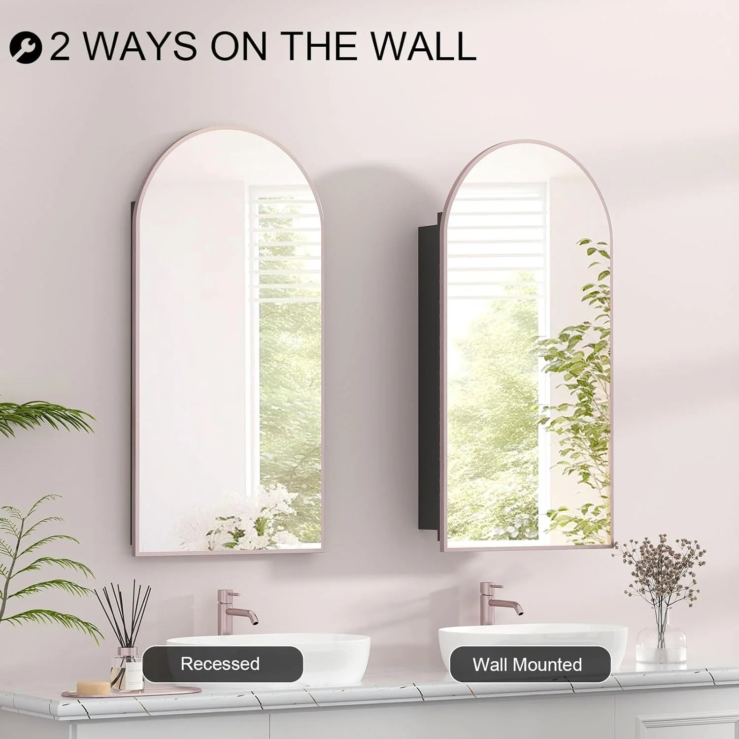 Arched Medicine Cabinet with Mirror,Recessed Medicine Cabinet Mirrors for Bathroom Cabinet with Mirror,Arched Metal Framed Medicine Cabinet,Arch Medicine Cabinet Recessed 16x31 in