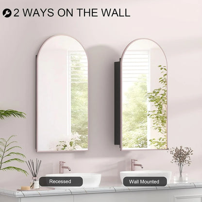 Arched Medicine Cabinet with Mirror,Recessed Medicine Cabinet Mirrors for Bathroom Cabinet with Mirror,Arched Metal Framed Medicine Cabinet,Arch Medicine Cabinet Recessed 16x31 in