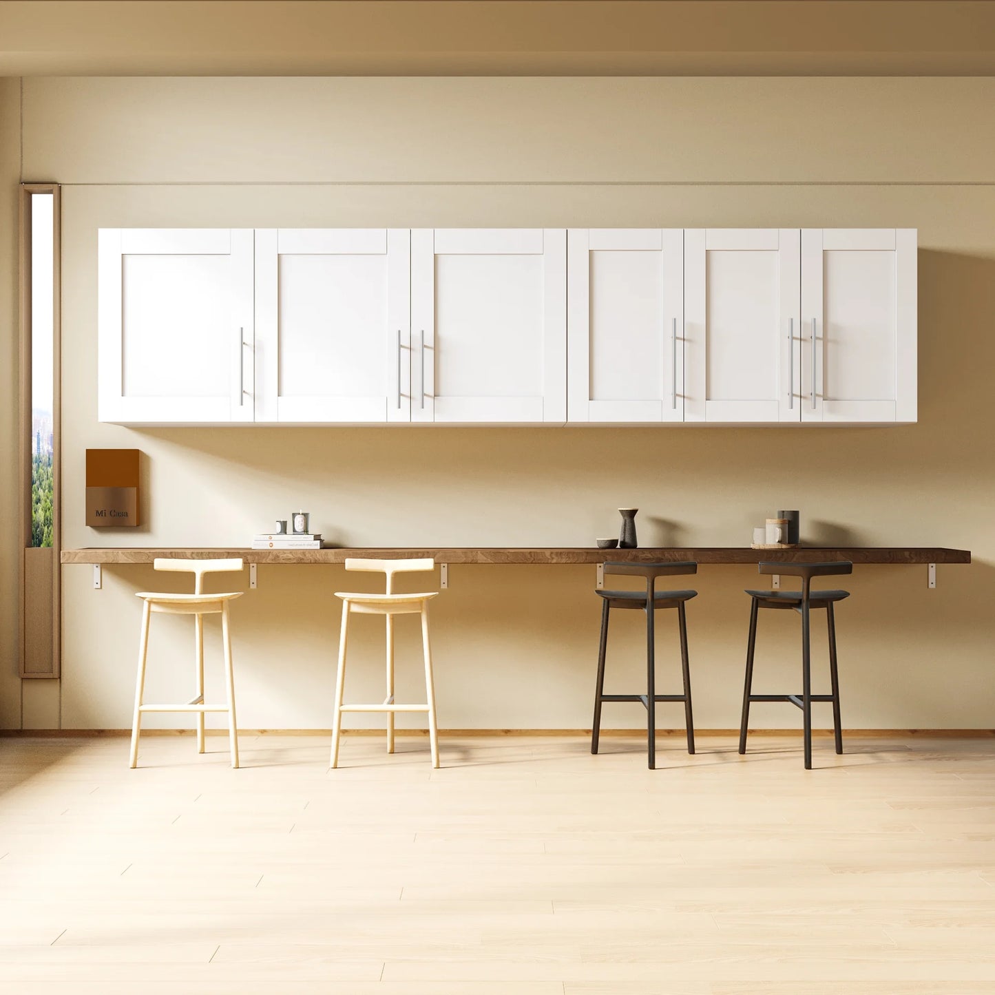 Wall Mounted Storage Cabinet, Kitchen Bathroom Wall Cabinet with Adjustable Shelves, Upper Stackable Storage Cabinet with 3 Doors, 15.75 "D x 35.43" W x 19.69 "H, White