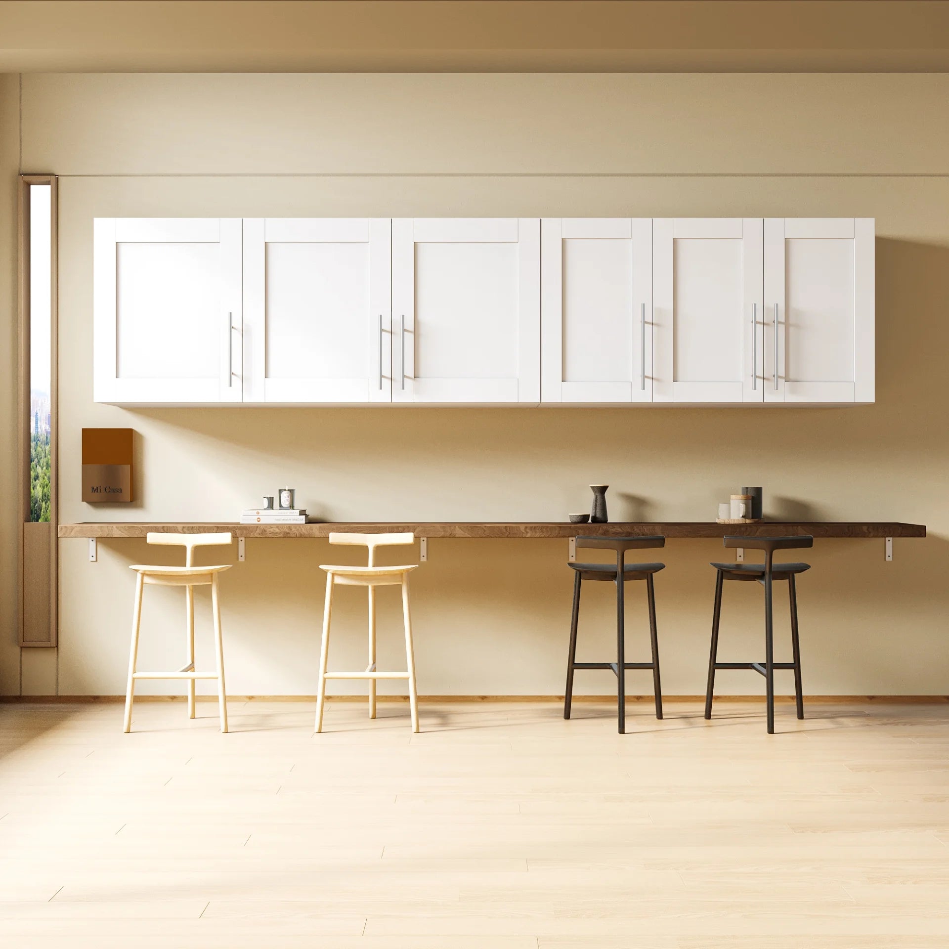 Wall Mounted Storage Cabinet, Kitchen Bathroom Wall Cabinet with Adjustable Shelves, Upper Stackable Storage Cabinet with 3 Doors, 15.75 "D x 35.43" W x 19.69 "H, White