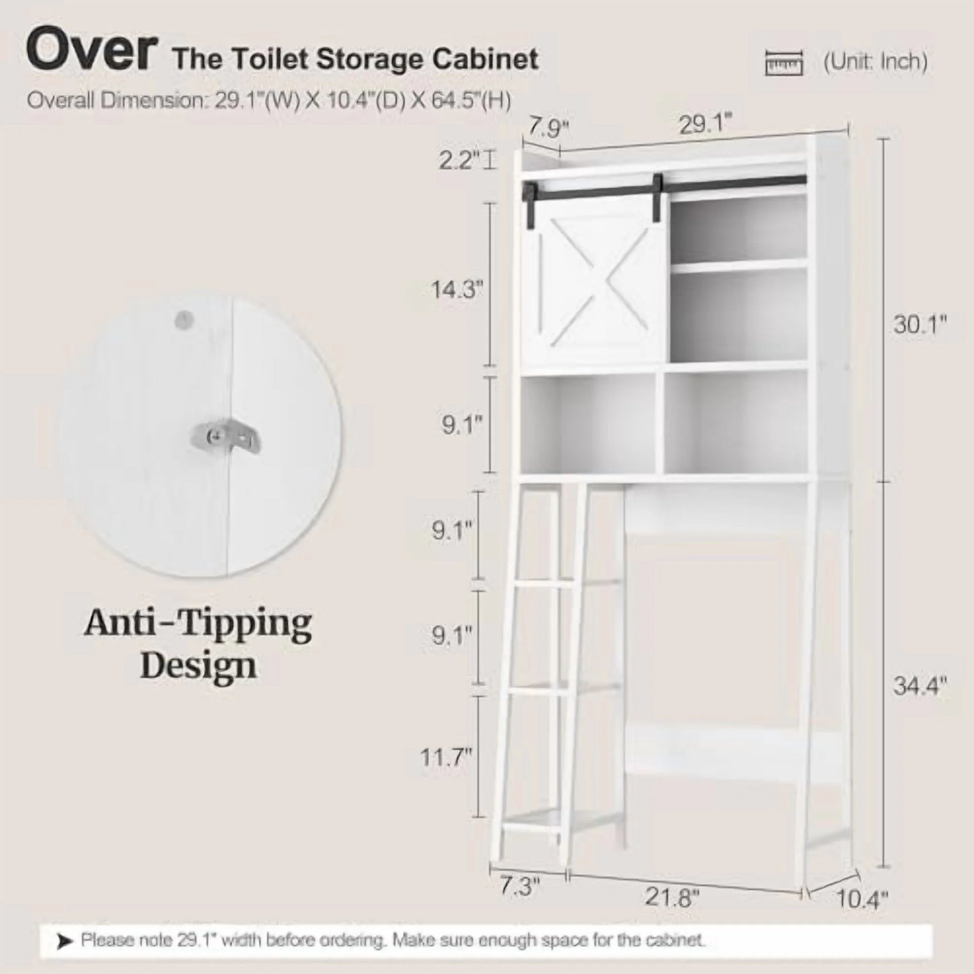 Over The Toilet Storage Cabinet, Farmhouse Storage Cabinet Over Toilet with Sliding Barn Doors, Freestanding Bathroom Organizer Shelf Space Saving, Grey