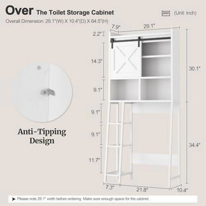 Over The Toilet Storage Cabinet, Farmhouse Storage Cabinet Over Toilet with Sliding Barn Doors, Freestanding Bathroom Organizer Shelf Space Saving, Grey