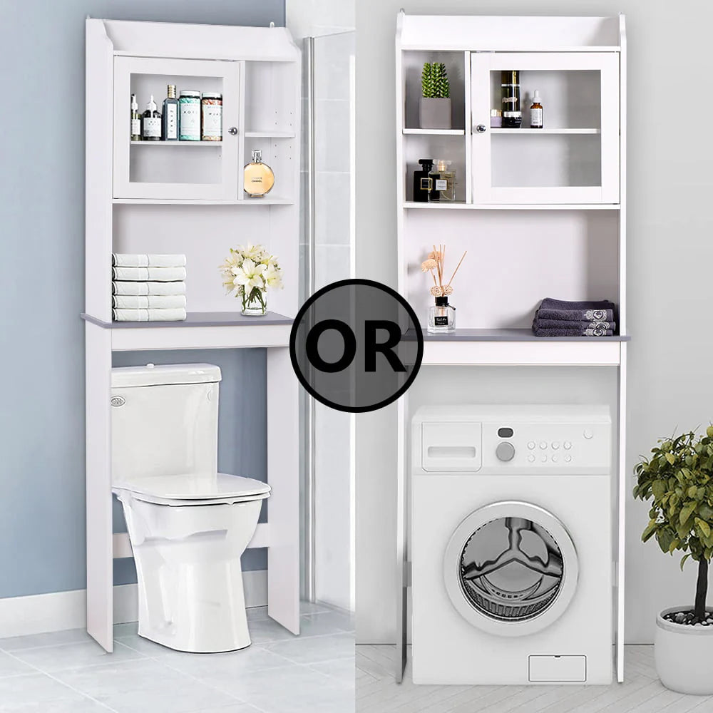 SESSLIFE Bathroom Storage Toilet Space Saver with Shelves and Doors, Modern Over The Toilet Space Saver Organization Wood Storage Cabinet for Home, Bathroom, White