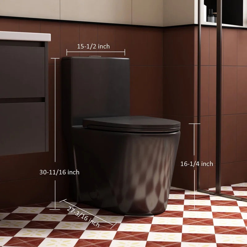 Albriya A1854 One Piece Toilet, Modern Elongated Toilet Power Dual Flush 1.1/1.6 GPF with Comfortable Chair Seat ADA Height 16 1/4’�?for Bathroom, 12’�?Rough-In, MaP 1000g, Grey