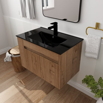 30" Bathroom Vanity with Sink Set, Wall Mounted Floating Bathroom Vanities with Adjustable Shelf and Storage Drawers Vanity and Sink Combo, Bathroom Storage Combo Cabinet for Small Space, White