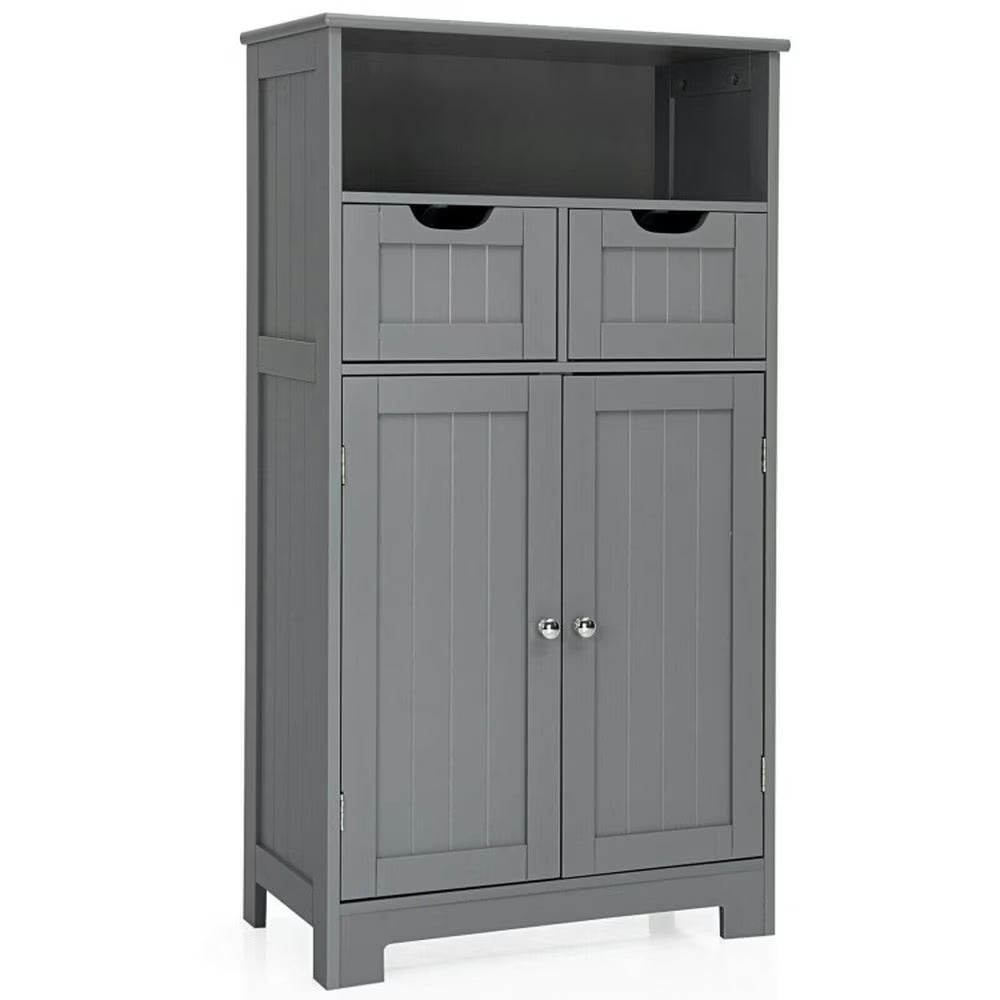 Spaco Bathroom Wooden Side Cabinet with 2 Drawers and 2 Doors-Black, Bathroom Storage Cabinet for Entryway Storage, Home Office Furniture