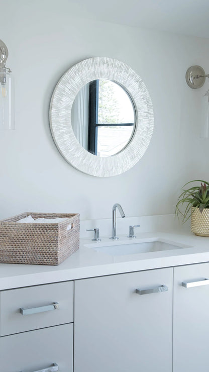 Kouboo Round Capiz Seashell Sunray Wall Mirror, Round Wall Mirror, Mirror For Bathroom Bedroom Living Room Entryway, Natural White