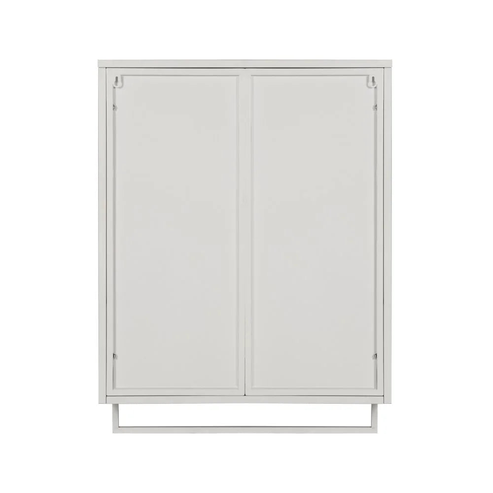 Tcbosik Modern Metal Wall Storage Cabinet with 2 Glass Door and Detachable Shelf, Open Shelf, and Towel Bar, Vintage Cabinet for Kitchen Dining, Bathroom, Living Room, White