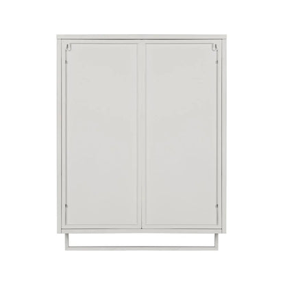 Tcbosik Modern Metal Wall Storage Cabinet with 2 Glass Door and Detachable Shelf, Open Shelf, and Towel Bar, Vintage Cabinet for Kitchen Dining, Bathroom, Living Room, White