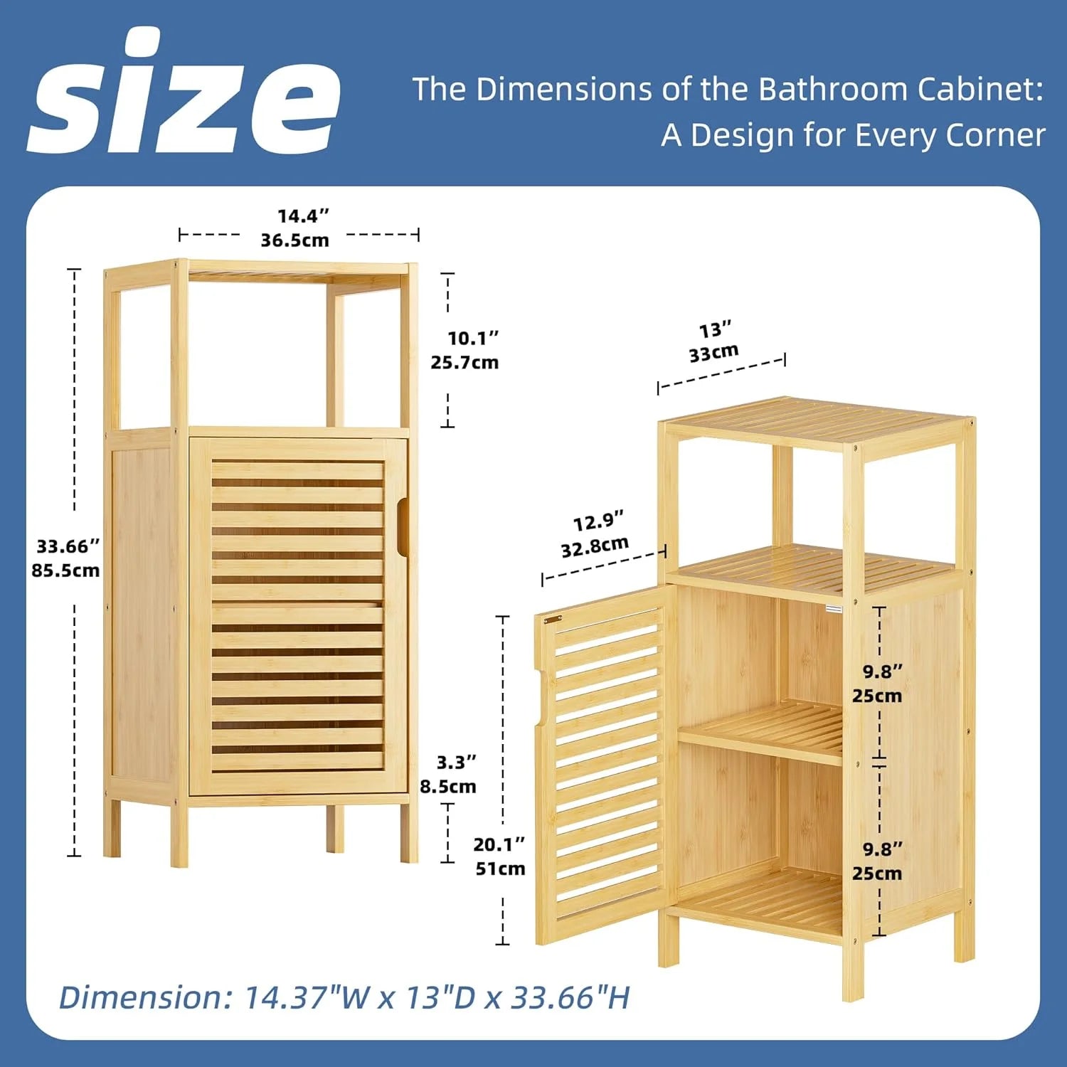 Bathroom Cabinet, Bamboo Floor Cabinet Free Standing, 4 Tier Sofa Side Storage Cupboard for Living Room Kitchen Bedroom