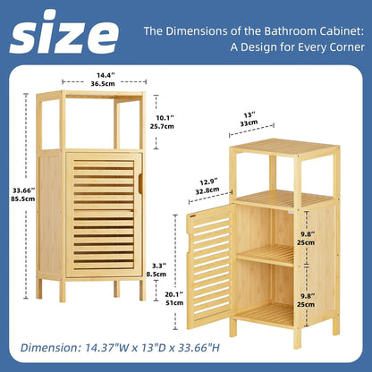 Bathroom Cabinet, Bamboo Floor Cabinet Free Standing, 4 Tier Sofa Side Storage Cupboard for Living Room Kitchen Bedroom