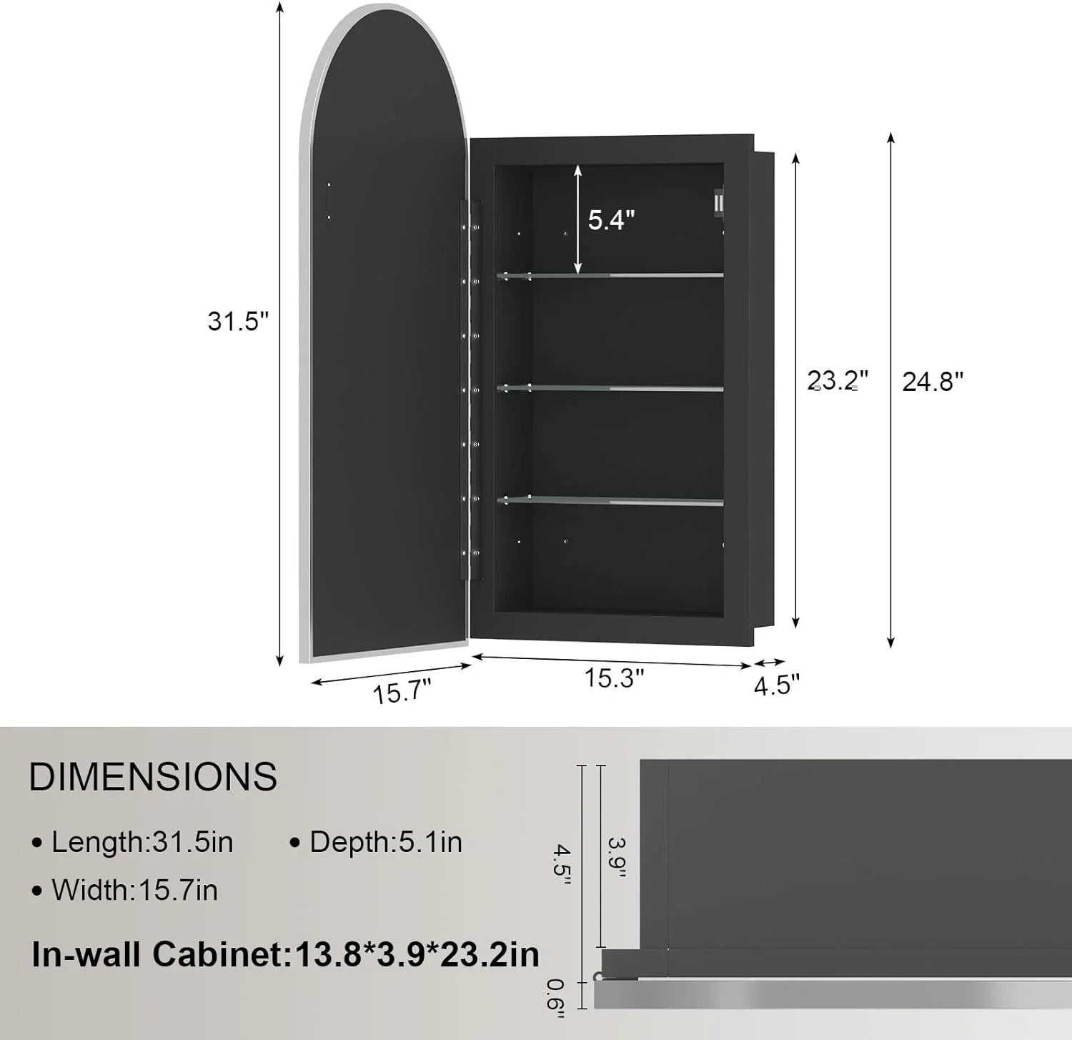 Arched Medicine Cabinet with Mirror,Recessed Medicine Cabinet Mirrors for Bathroom Cabinet with Mirror,Arched Metal Framed Medicine Cabinet,Arch Medicine Cabinet Recessed 16x31 in