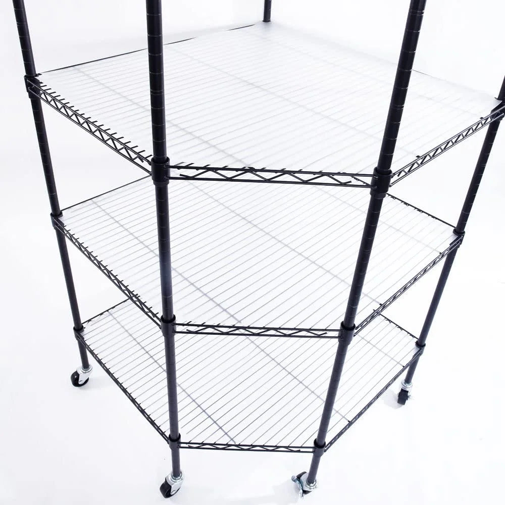 Lovinland Heavy Duty 6-Tier Corner Shelf Stand with Wheels,Adjustable Plastic Storage Wire Shelving Unit Corner Rack Corner Shelving Display for Garage Living Room, Bathroom, Kitchen