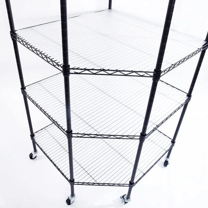 Lovinland Heavy Duty 6-Tier Corner Shelf Stand with Wheels,Adjustable Plastic Storage Wire Shelving Unit Corner Rack Corner Shelving Display for Garage Living Room, Bathroom, Kitchen