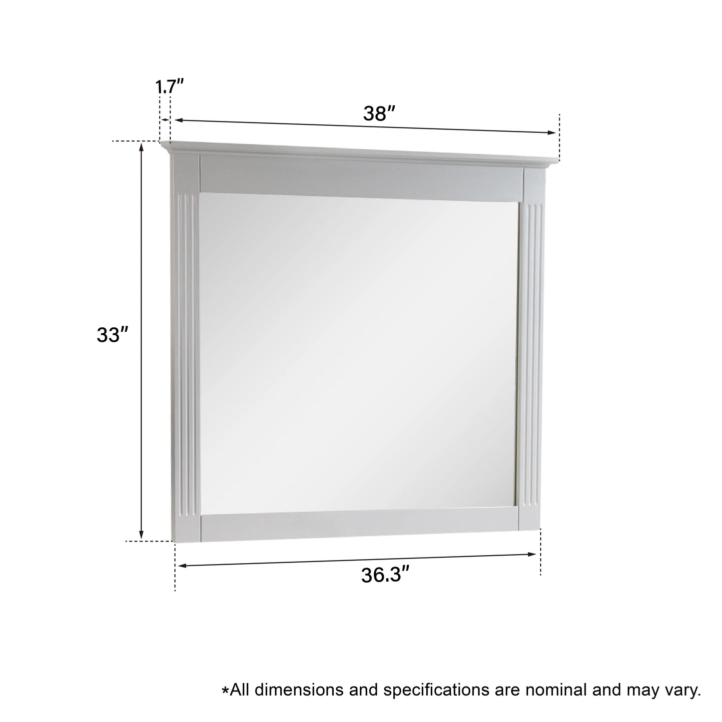 Forclover 38" x 33" Rectangle Wall-Mounted Wooden Framed Vanity Mirror, Makeup Bathroom Wall Mirror for Bathroom Living Room Entryway, White