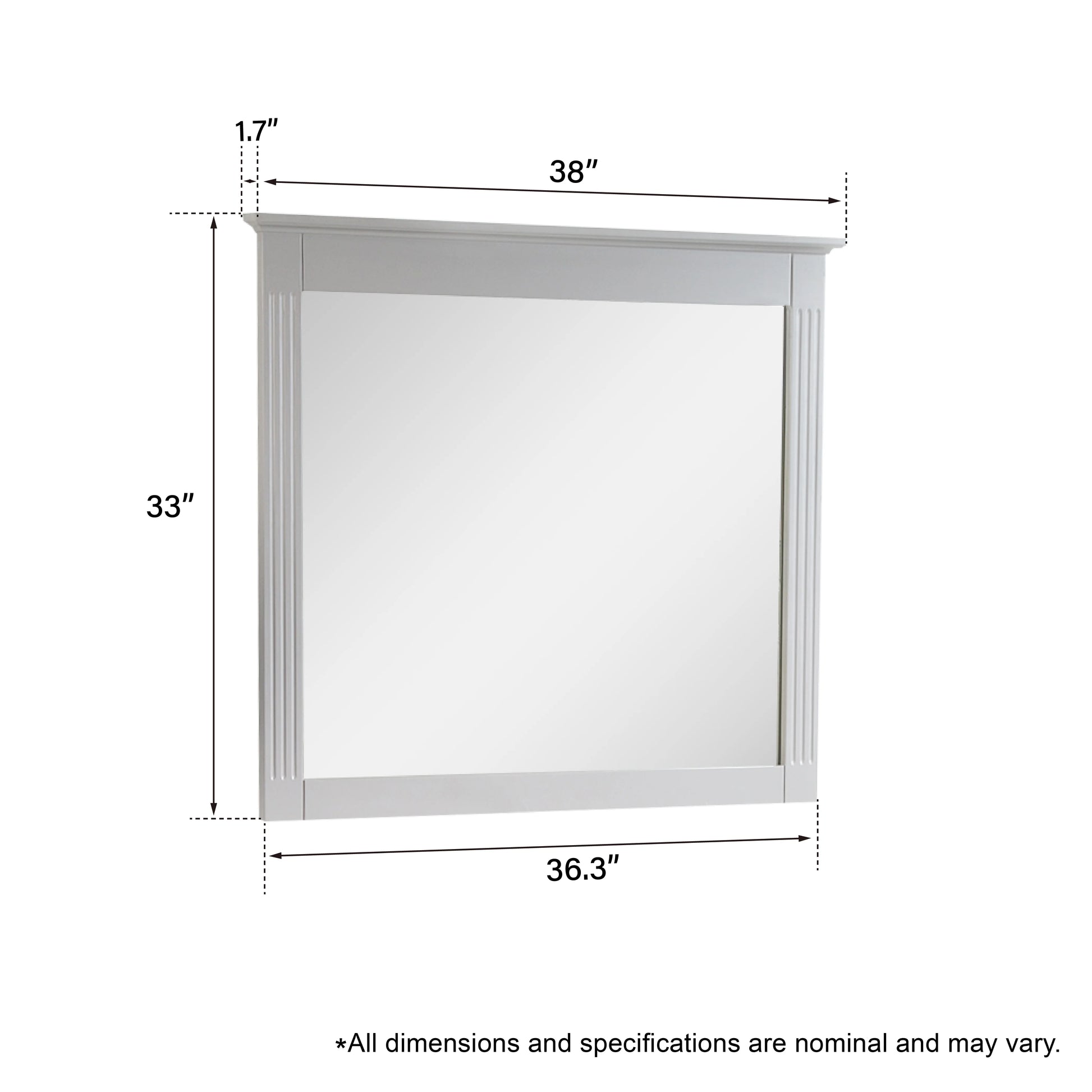 Forclover 38" x 33" Rectangle Wall-Mounted Wooden Framed Vanity Mirror, Makeup Bathroom Wall Mirror for Bathroom Living Room Entryway, White