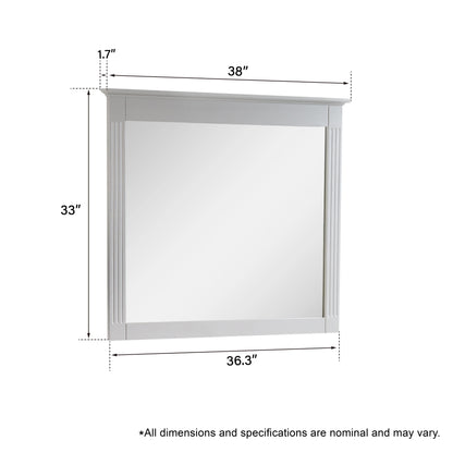 Forclover 38" x 33" Rectangle Wall-Mounted Wooden Framed Vanity Mirror, Makeup Bathroom Wall Mirror for Bathroom Living Room Entryway, White