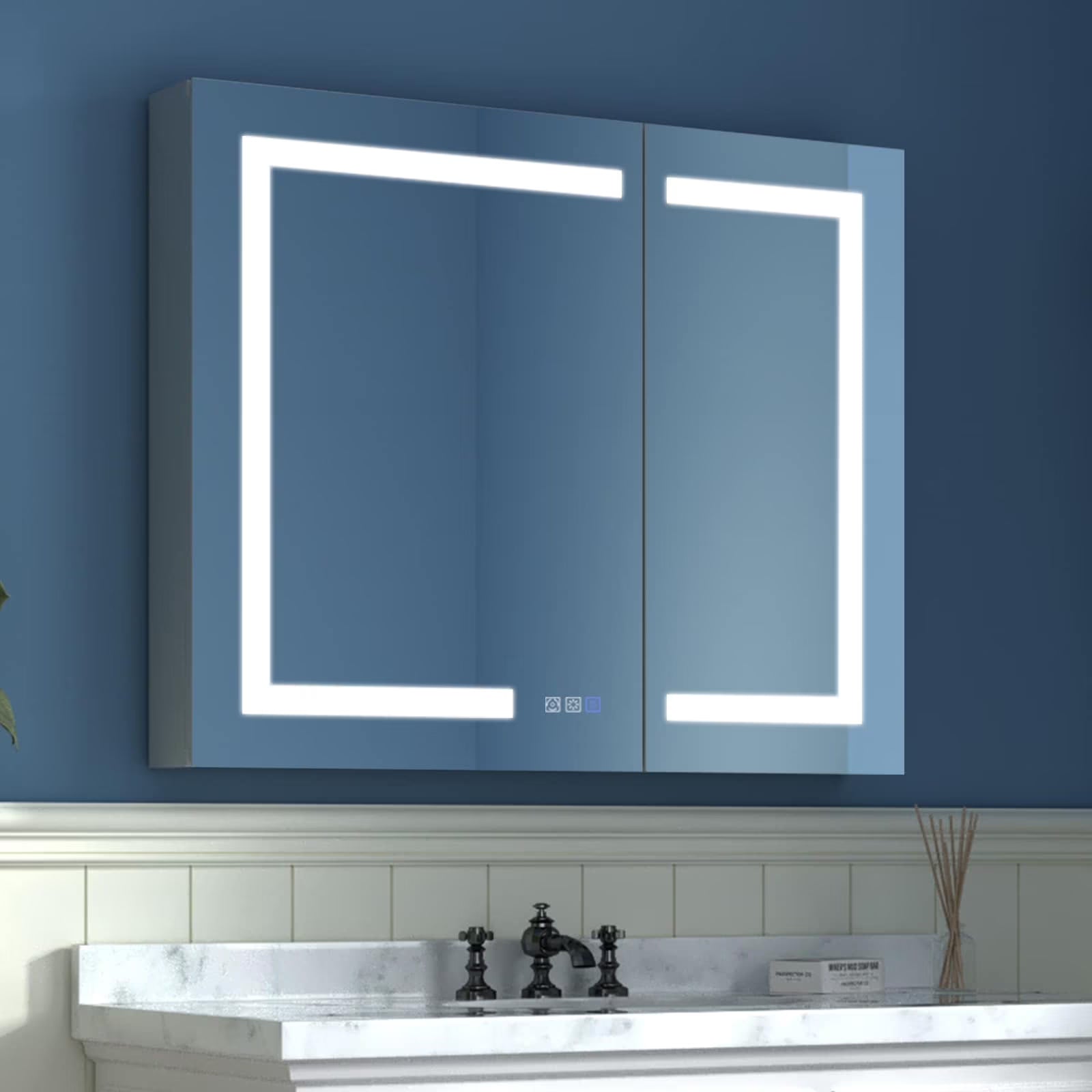 ExBrite 36" x 30" LED Lighted Bathroom Medicine Cabinet with Mirror,Recessed or Surface Mount,Defog White 12"x30"
